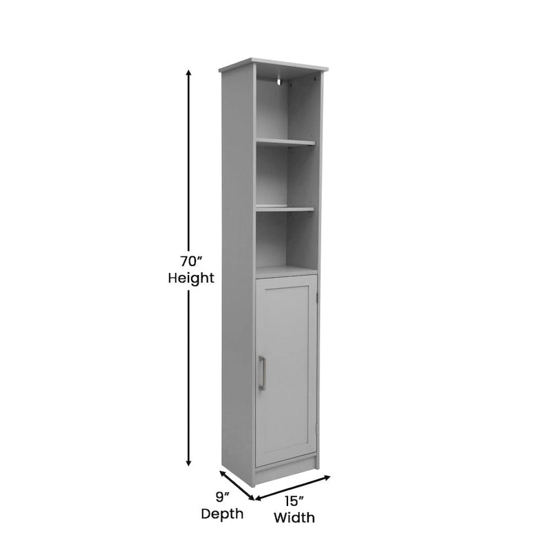 Colonne de rangement de salle de bain autoportante moderne avec étagères et porte à fermeture magnétique
