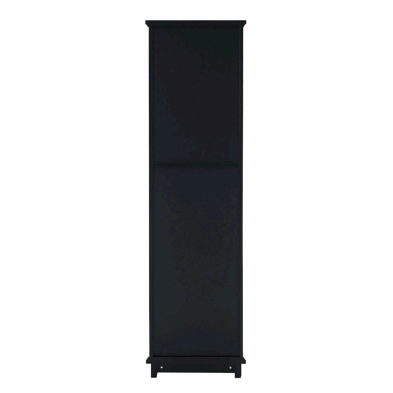 Armoire de rangement de salle de bain haute sur pied avec portes vitrées et deux tiroirs