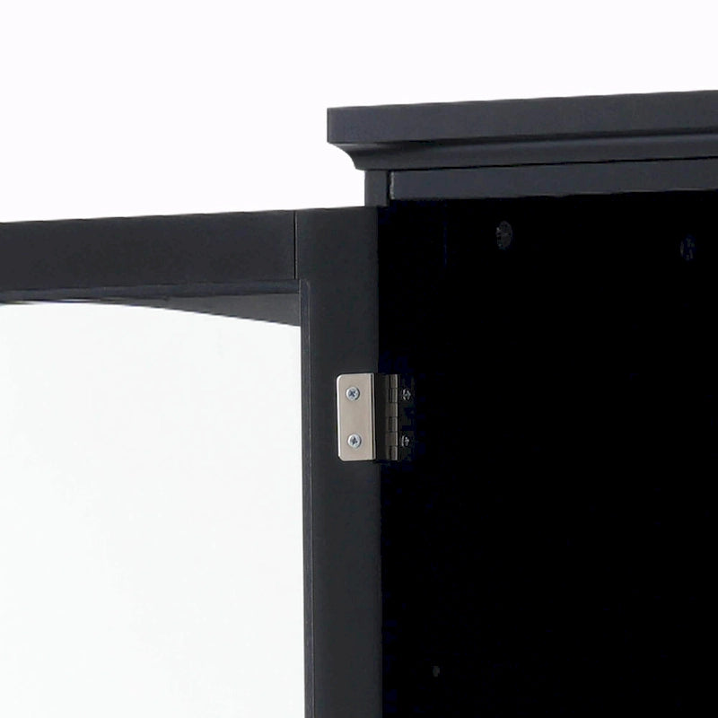 Armoire de rangement de salle de bain haute sur pied avec portes vitrées et deux tiroirs