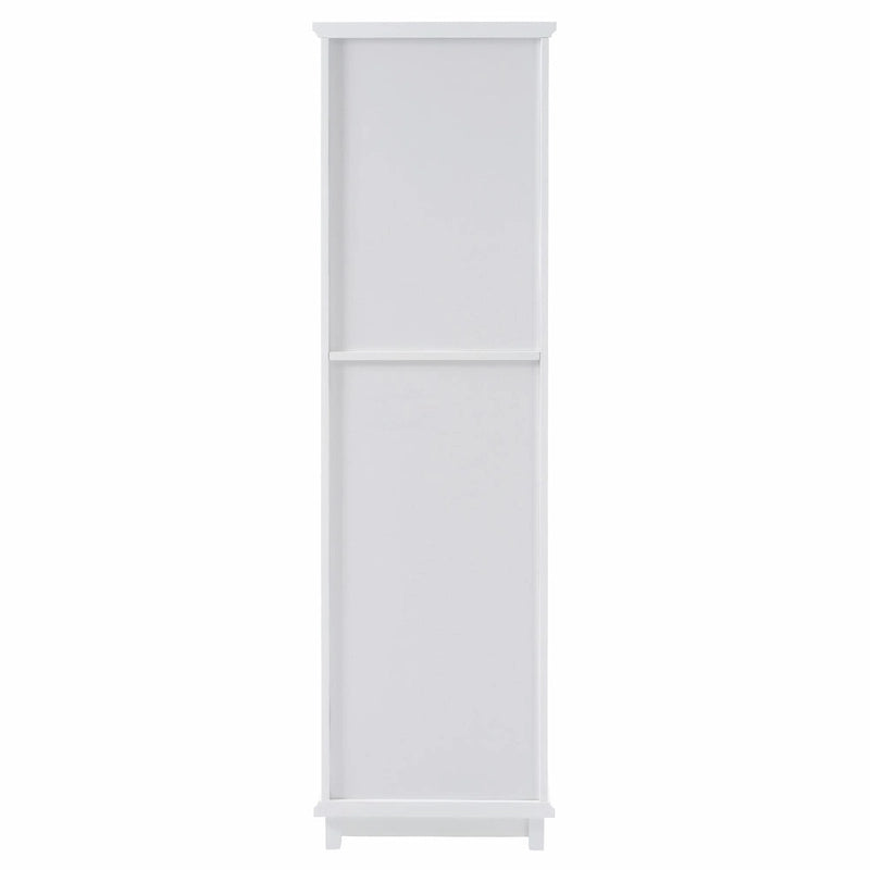 Armoire de rangement de salle de bain haute sur pied avec portes vitrées et deux tiroirs