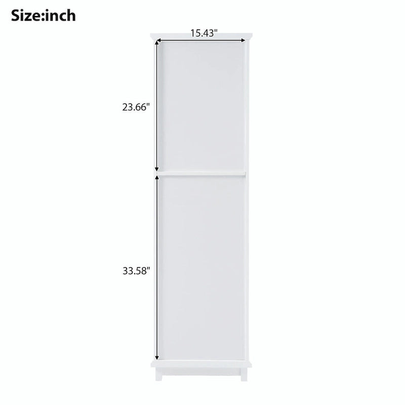Armoire de rangement de salle de bain haute sur pied avec portes vitrées et deux tiroirs