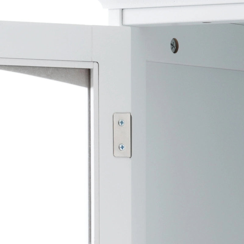 Armoire de rangement de salle de bain haute sur pied avec portes vitrées et deux tiroirs