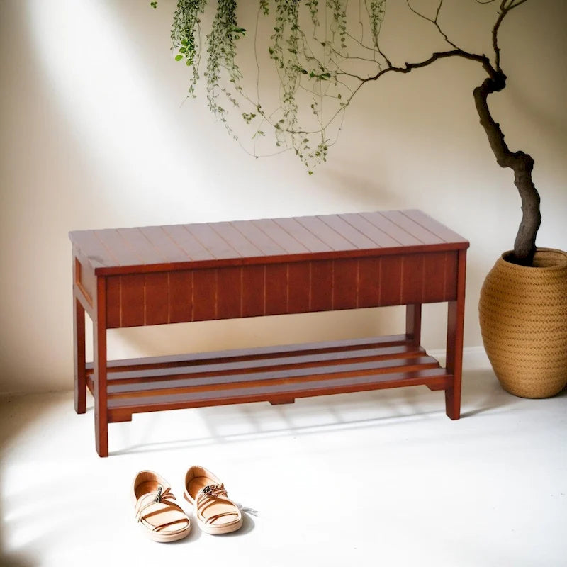Banc à chaussures en bois massif de qualité avec rangement
