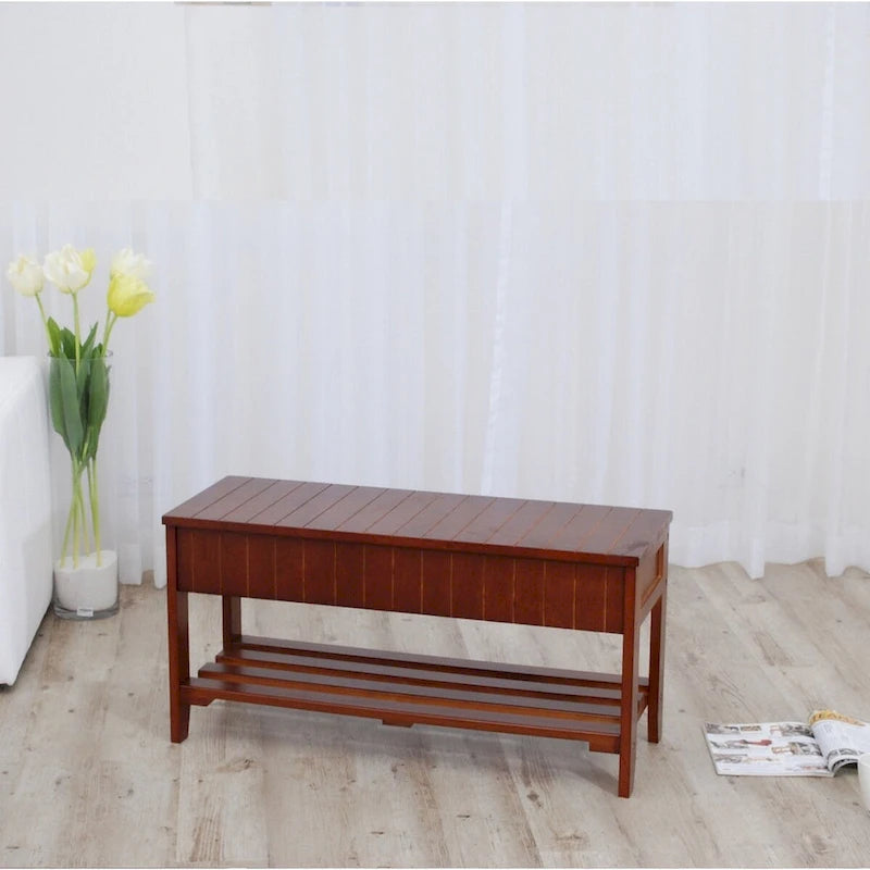 Banc à chaussures en bois massif de qualité avec rangement